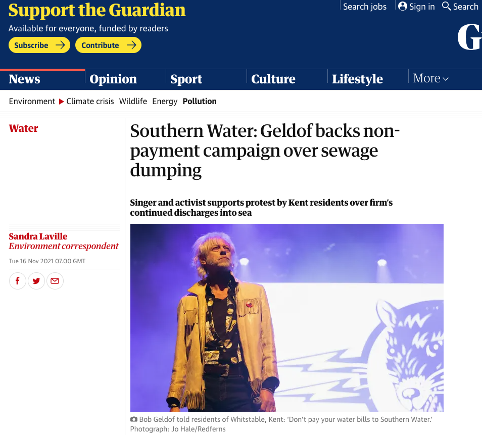 screenshot of guardian article showing a picture of bob geldof